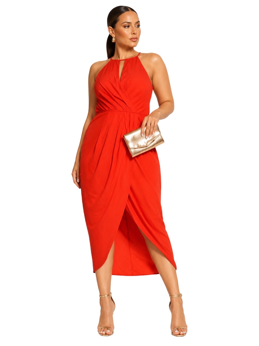 City Chic Love Story Tulip Front Halter Dress in Tiger lily NEW with tags